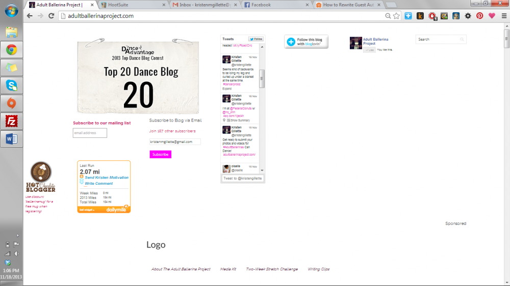 What the site first looked like when I uploaded my new design!